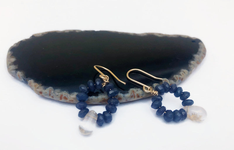 Elegante 14k Goldfilled Oorbellen met Blauwe Jade en Rutielkwarts