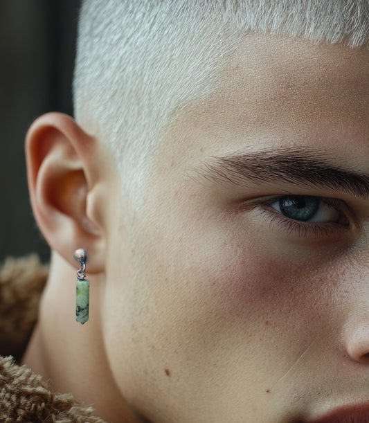 Men's Stud Earrings with African Turquoise | Silver