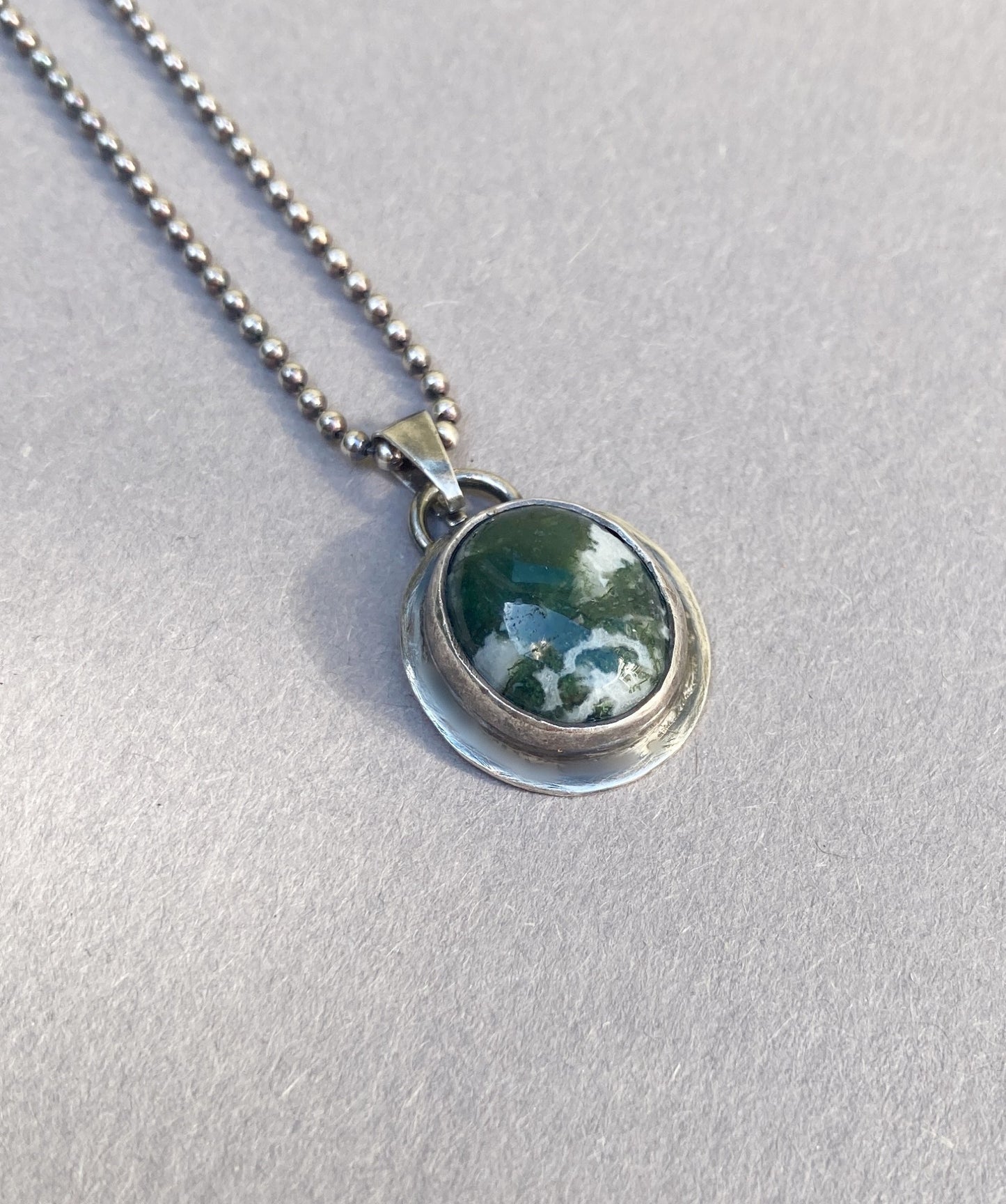 Silver Men's Necklace with Tree Agate Pendant