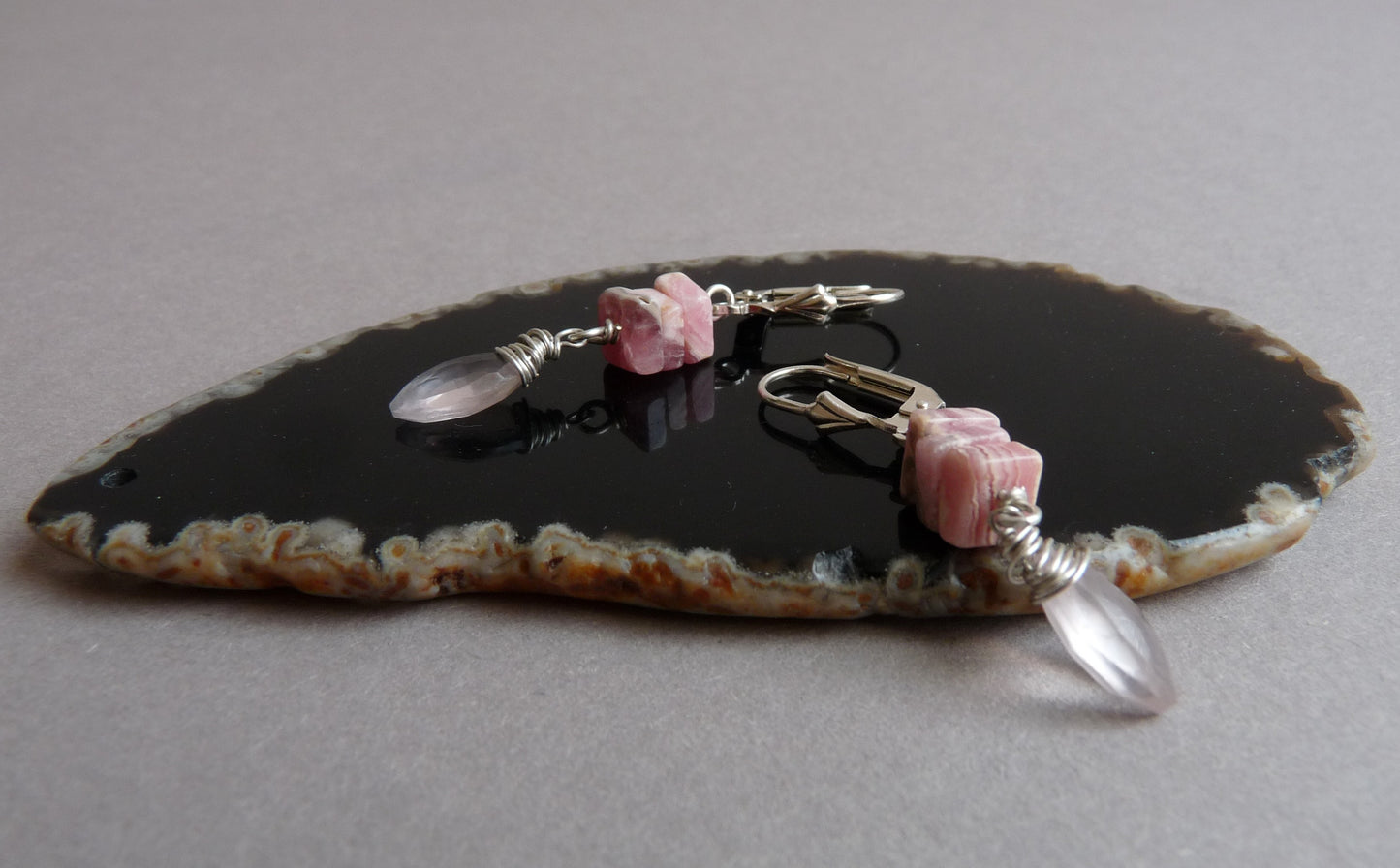 Zilveren bruidsoorbellen met Rozenkwarts & Rhodochrosiet
