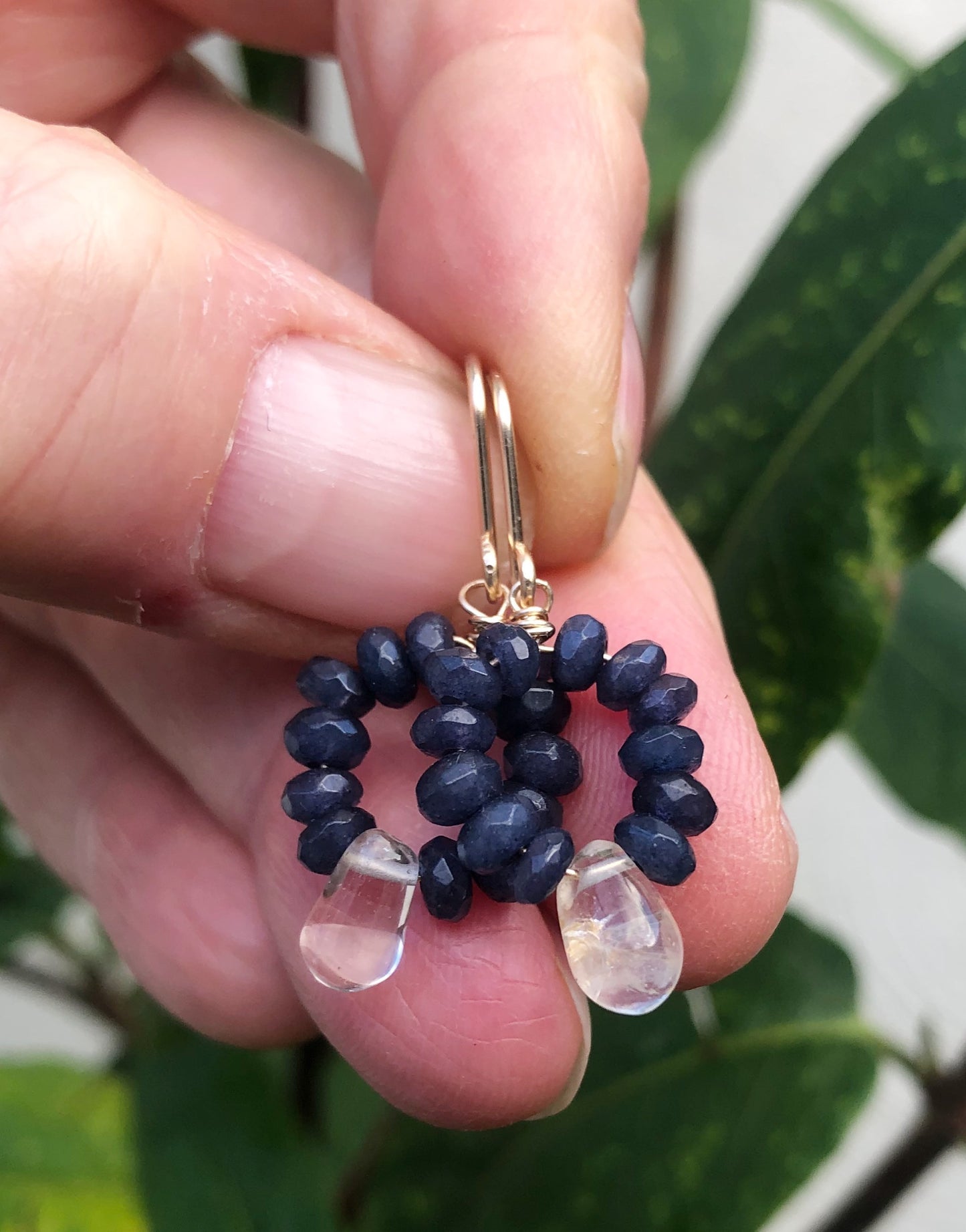 Elegante 14k Goldfilled Oorbellen met Blauwe Jade en Rutielkwarts