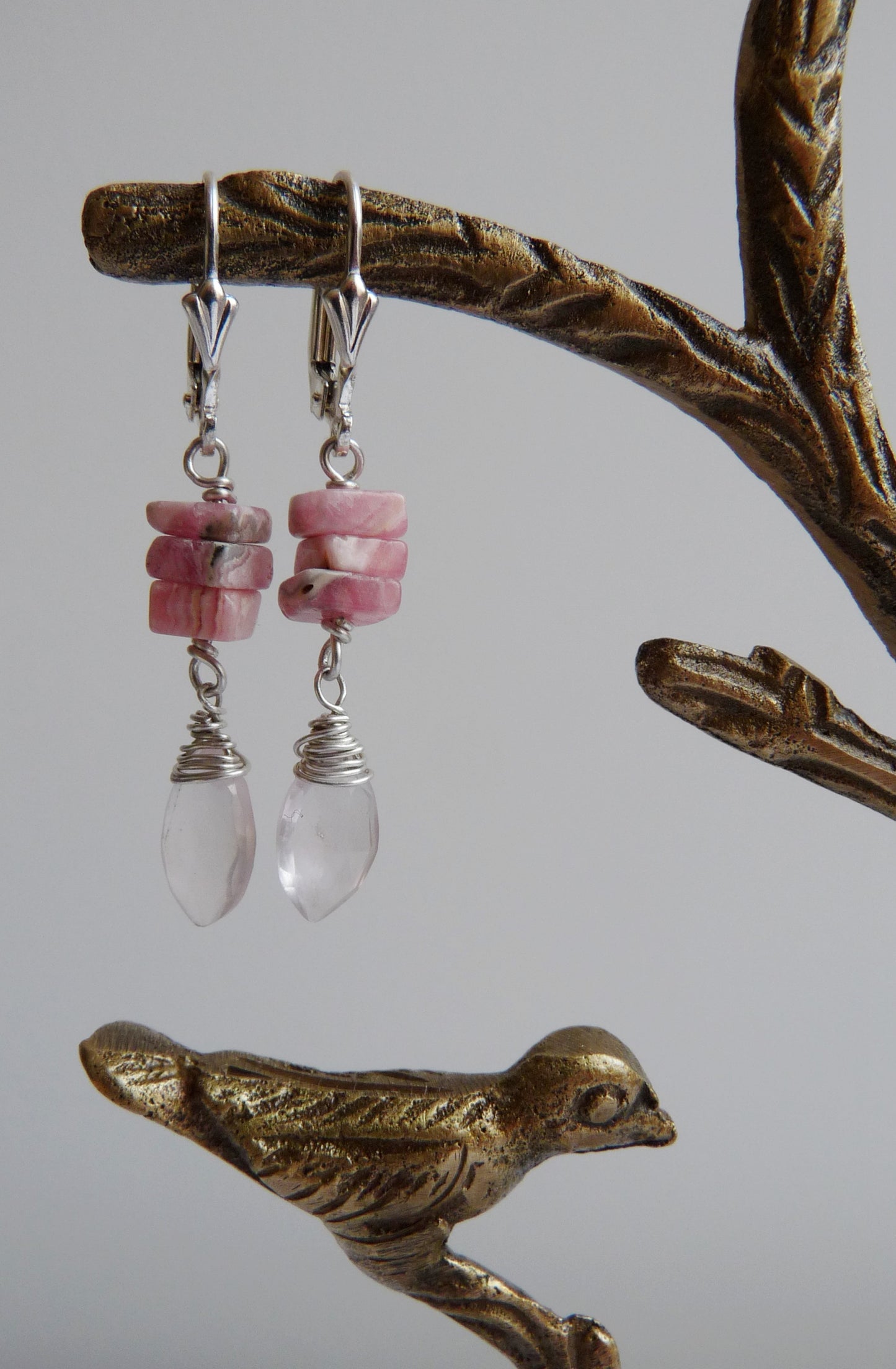 Zilveren bruidsoorbellen met Rozenkwarts & Rhodochrosiet