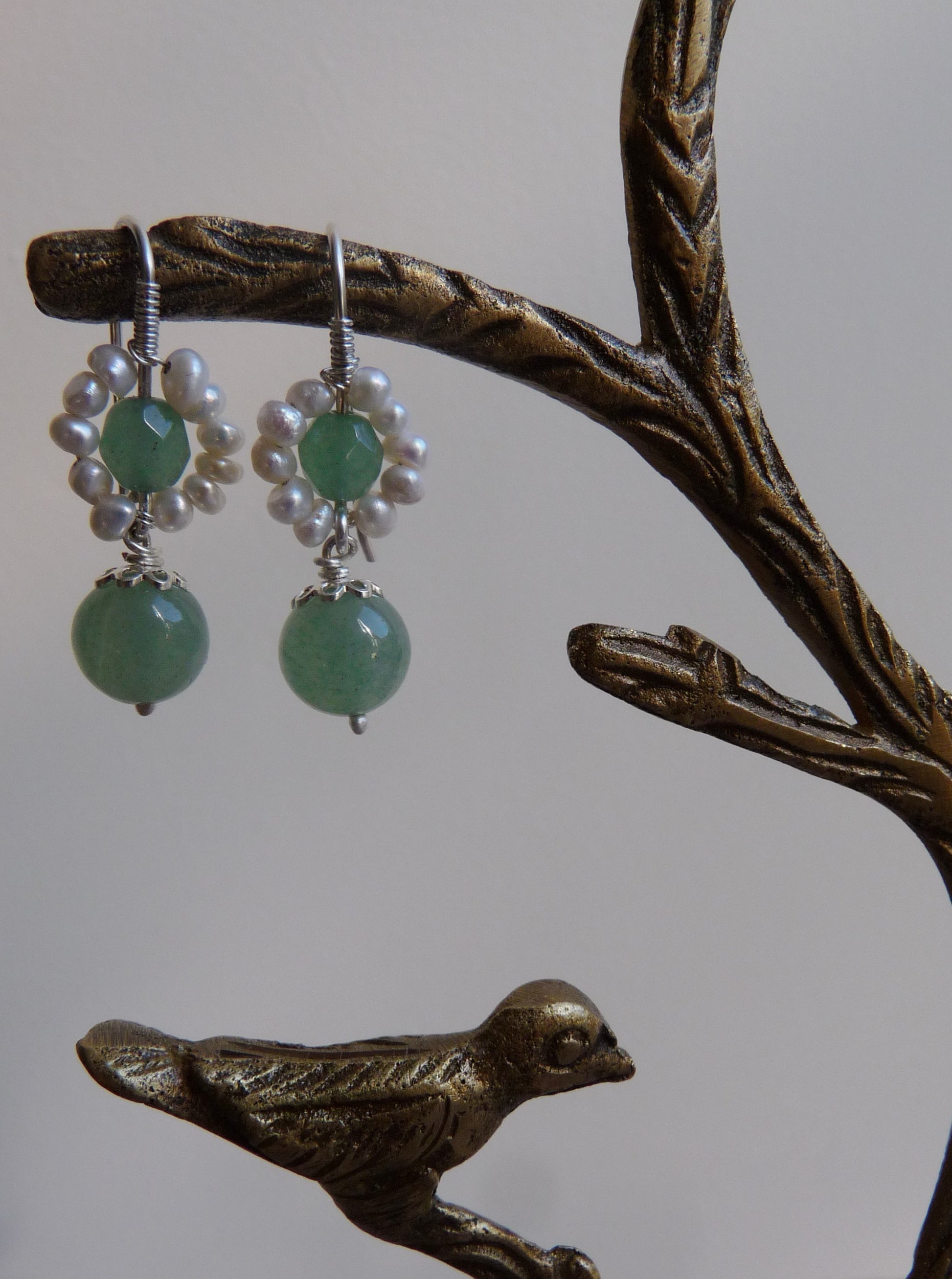 oorbellen voor bruid aventurijn en parel