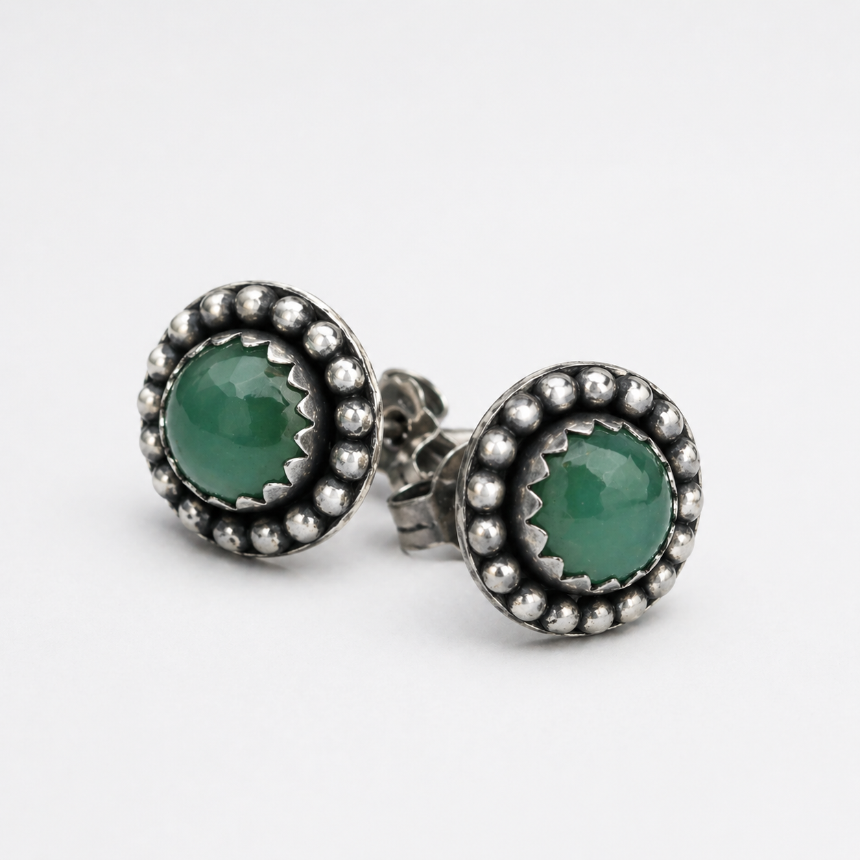 Silver Aventurine Stud Earrings – Handmade Minimalist Earrings