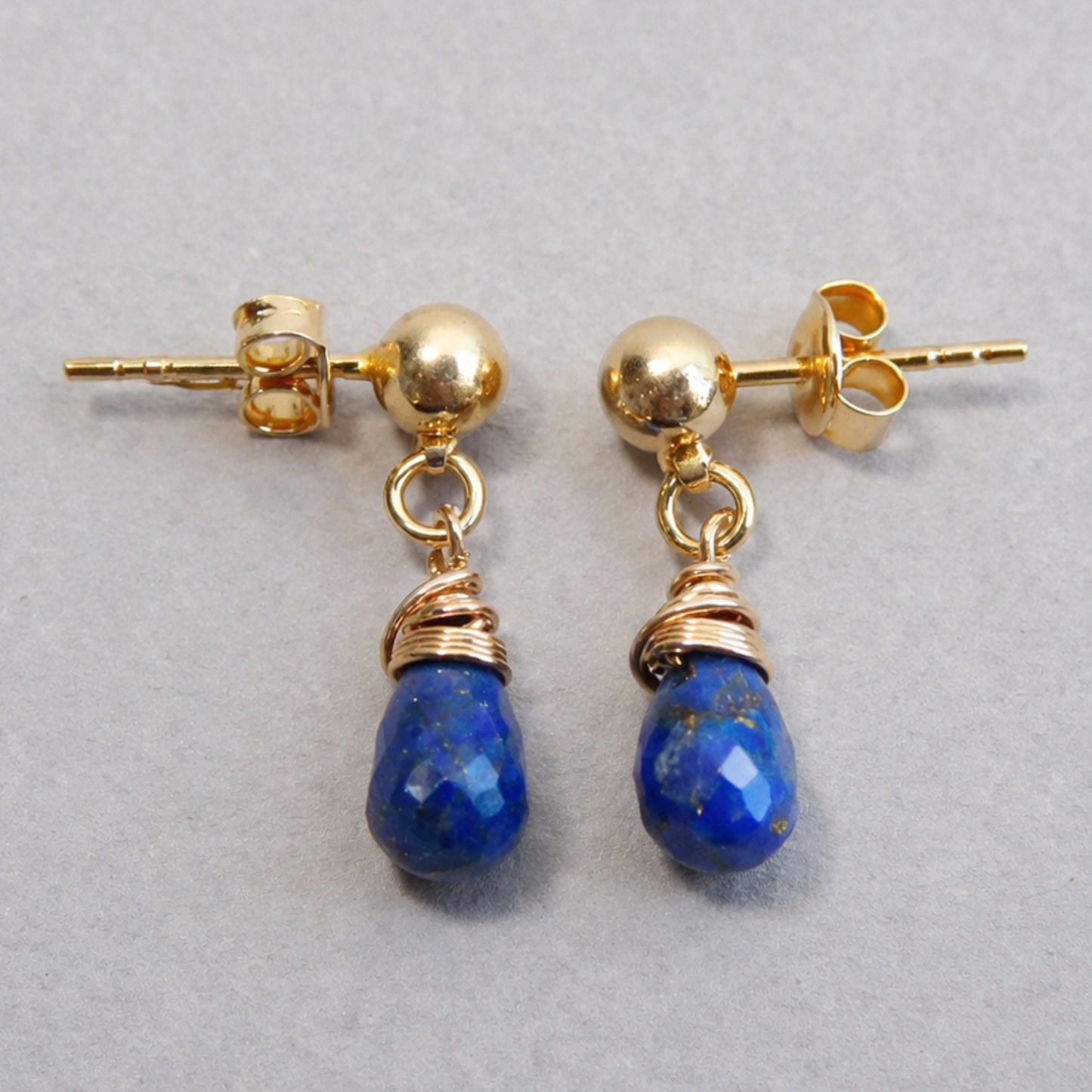 Gold-filled Stud Earrings with Lapis Lazuli Teardrop – Handmade