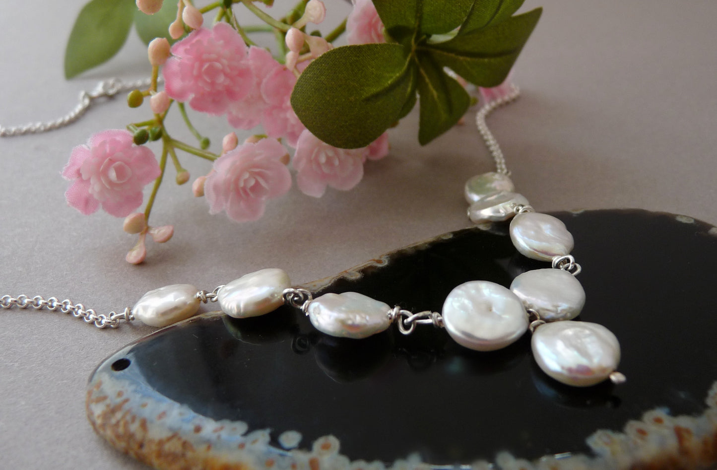 Brautkette mit Perlen | Personalisierte silberne Hochzeitskette