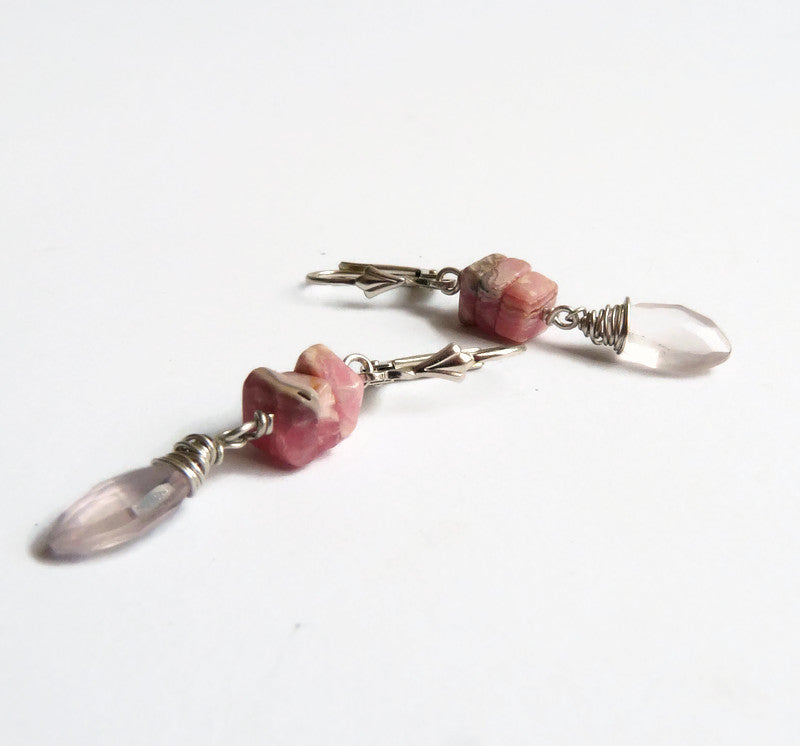 Zilveren bruidsoorbellen met Rozenkwarts & Rhodochrosiet