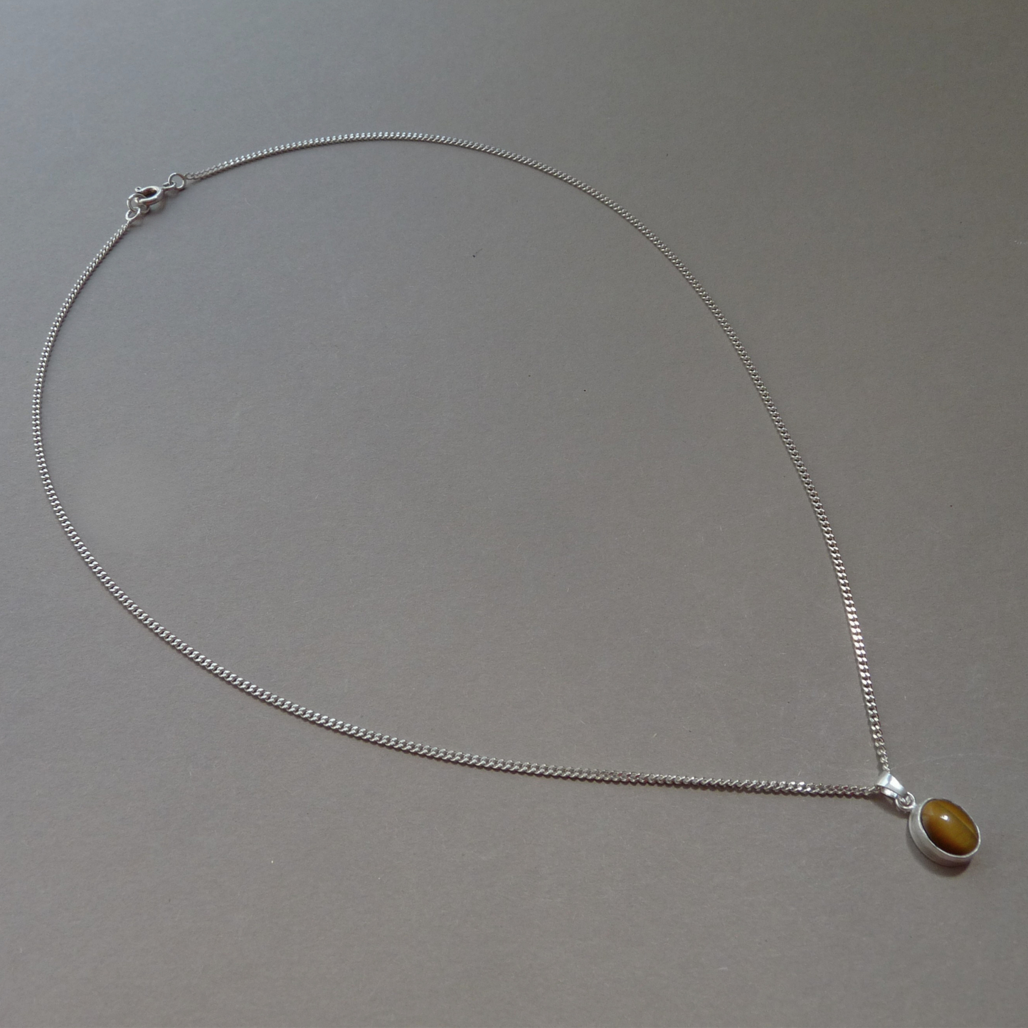 Men's silver necklace with Tiger's Eye pendant