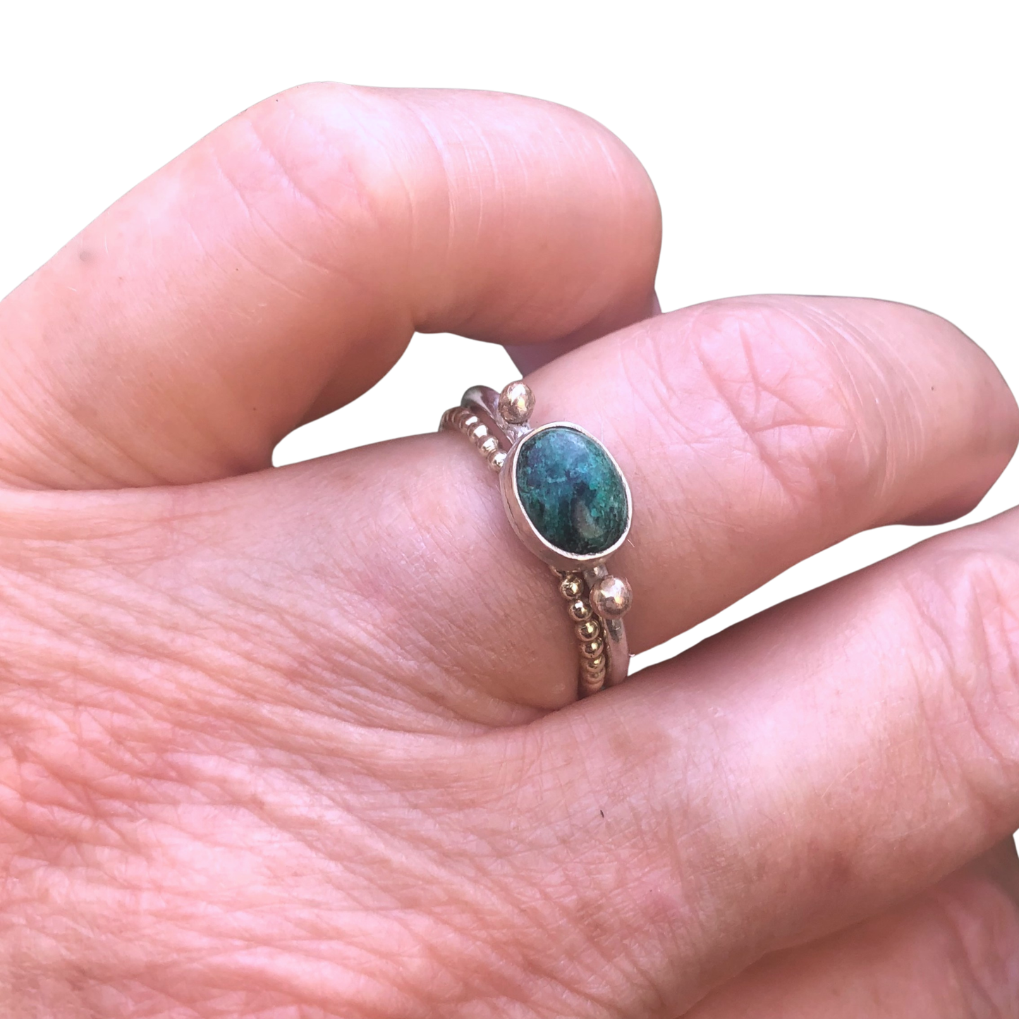 Stapelring met Chrysopraas | Zilver en Goud