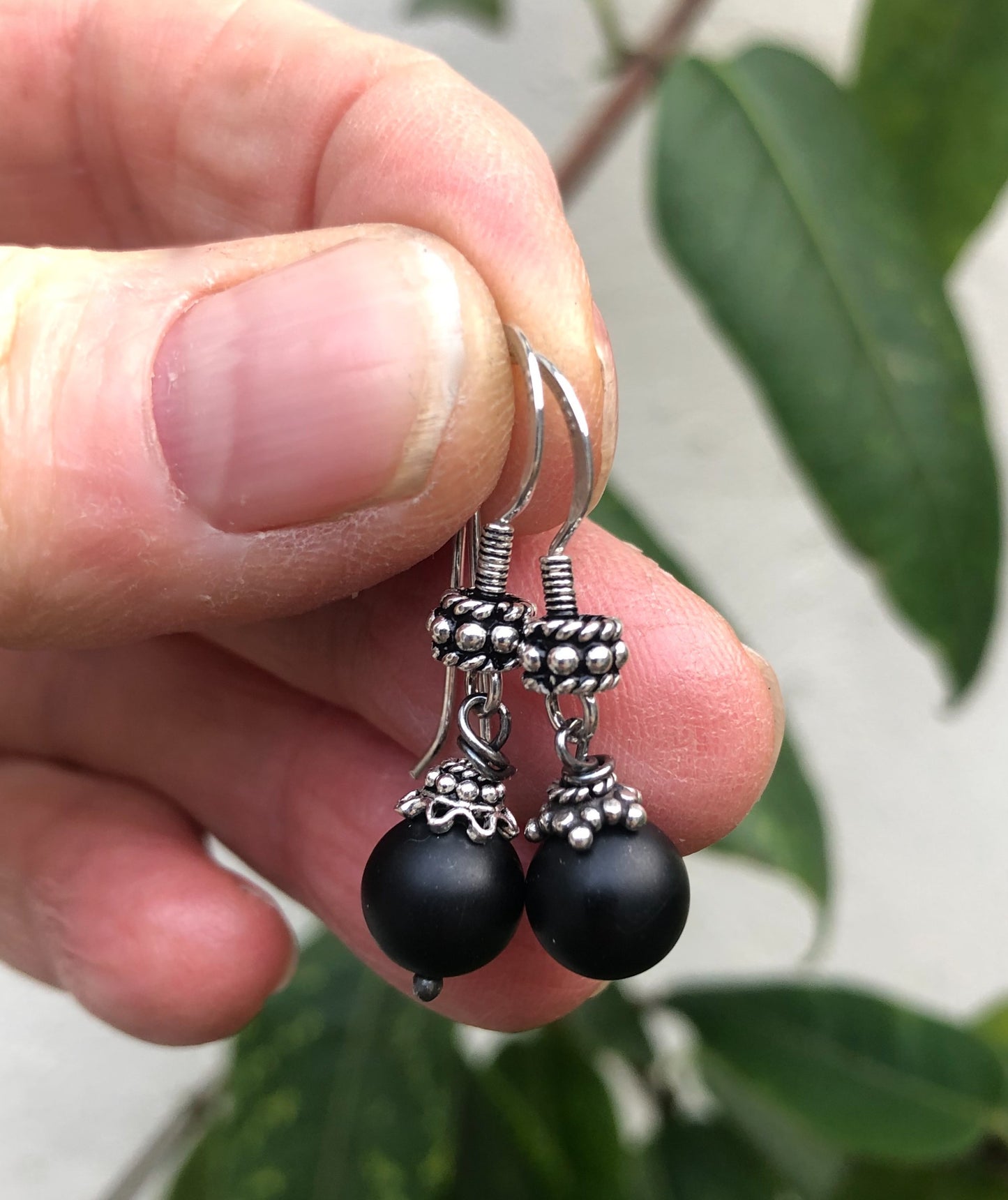 Sterling Silver Earrings for Men with Onyx and Bali Silver