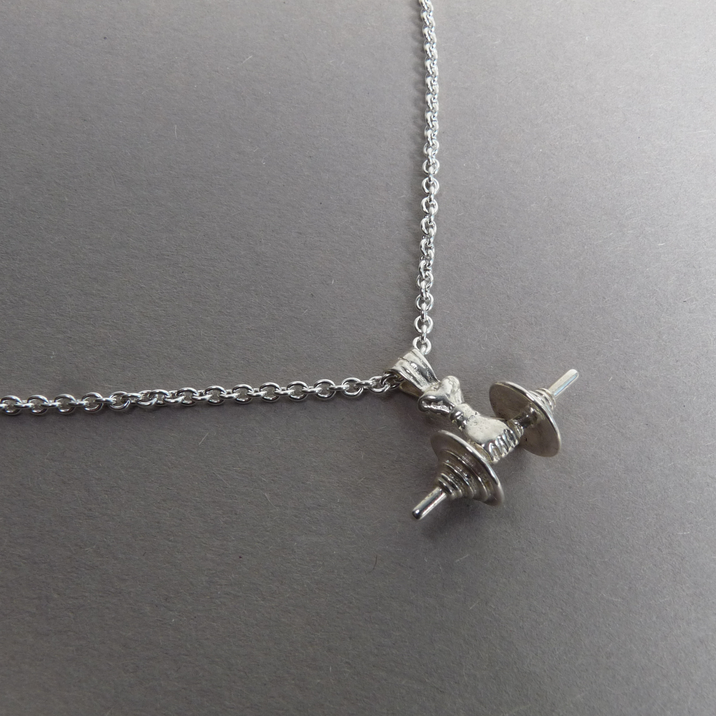 Silver men's necklace with pendant – cool dumbbell pendant