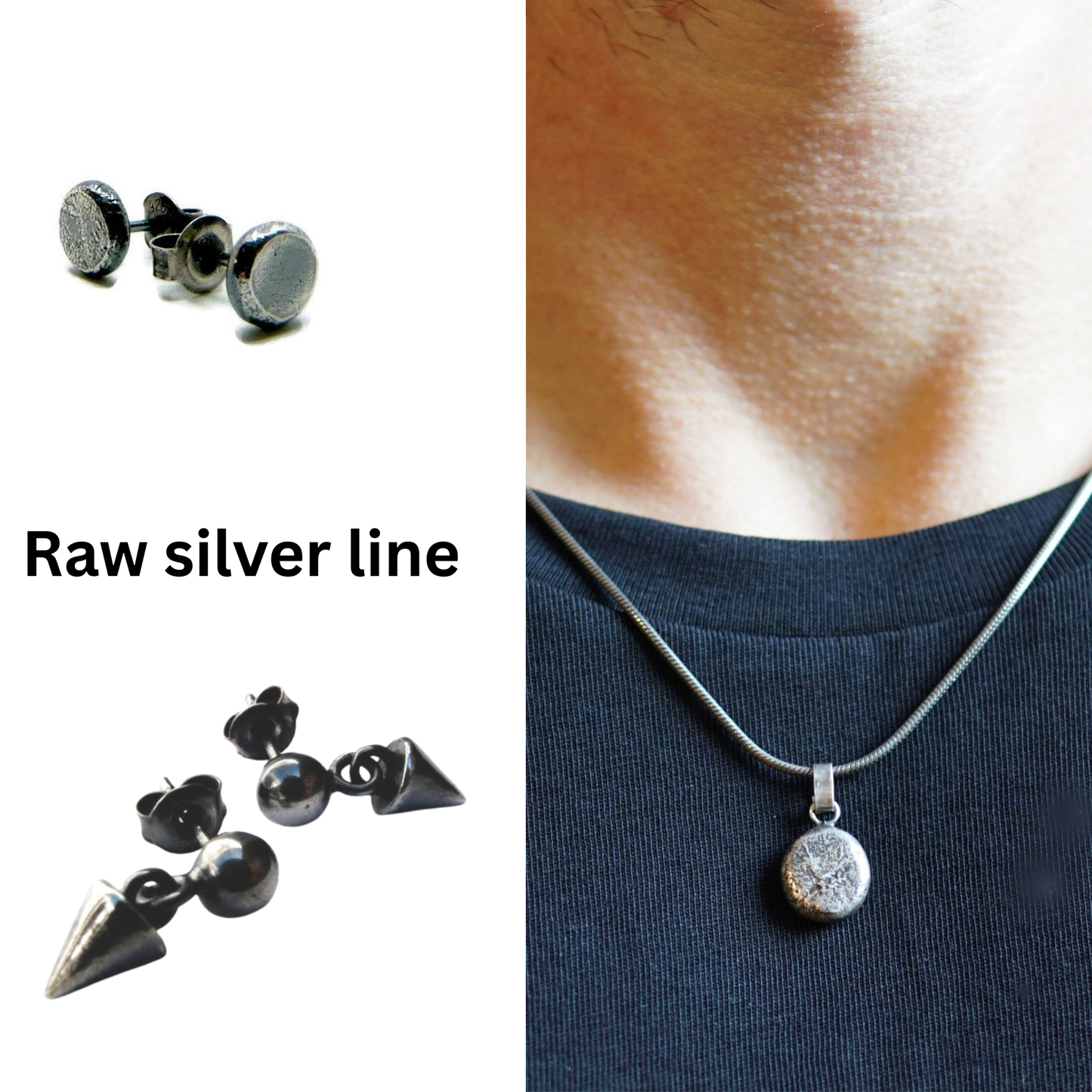 Ohrstecker aus rohem Silber für Herren (einzeln)