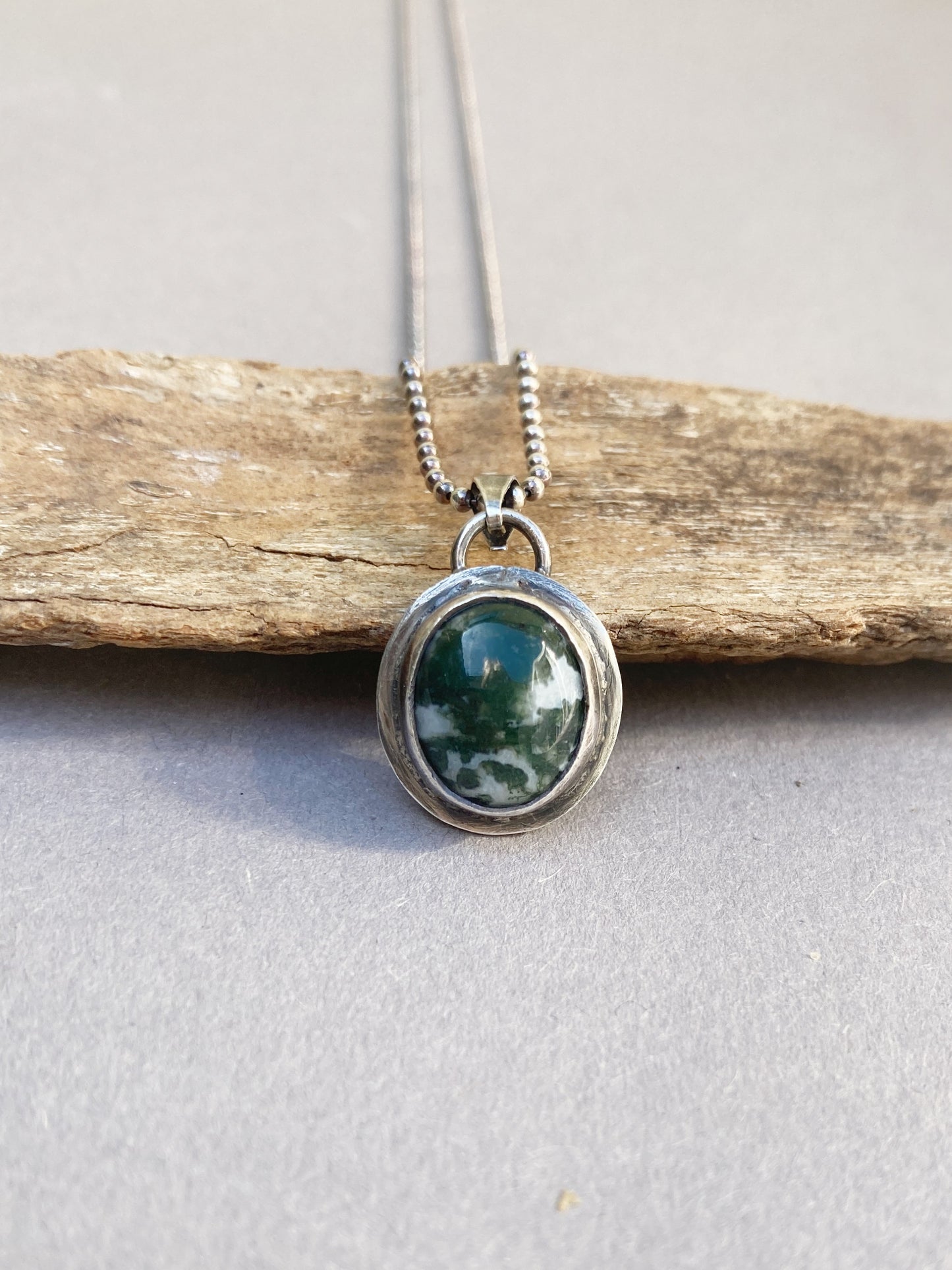 Silver Men's Necklace with Tree Agate Pendant
