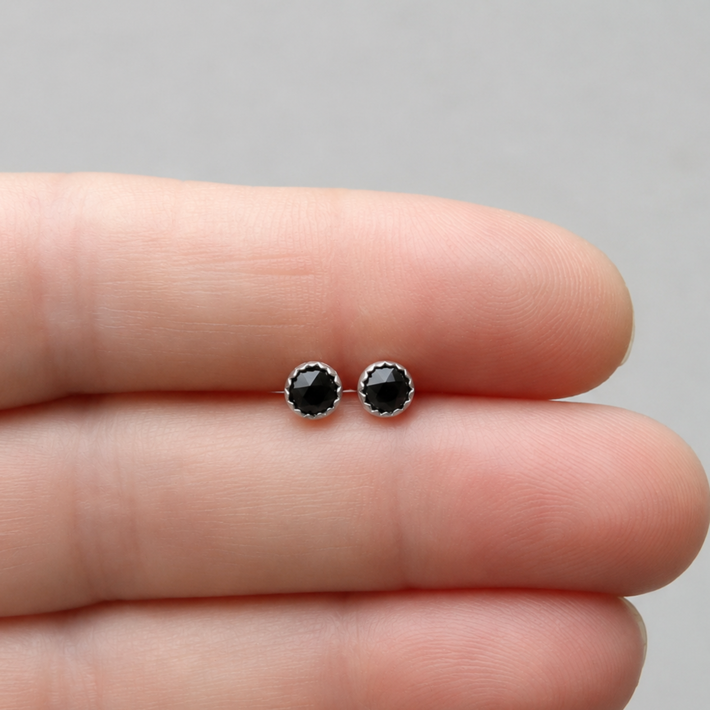Silver Stud Earrings with Spinel – Small Handmade Studs 4mm