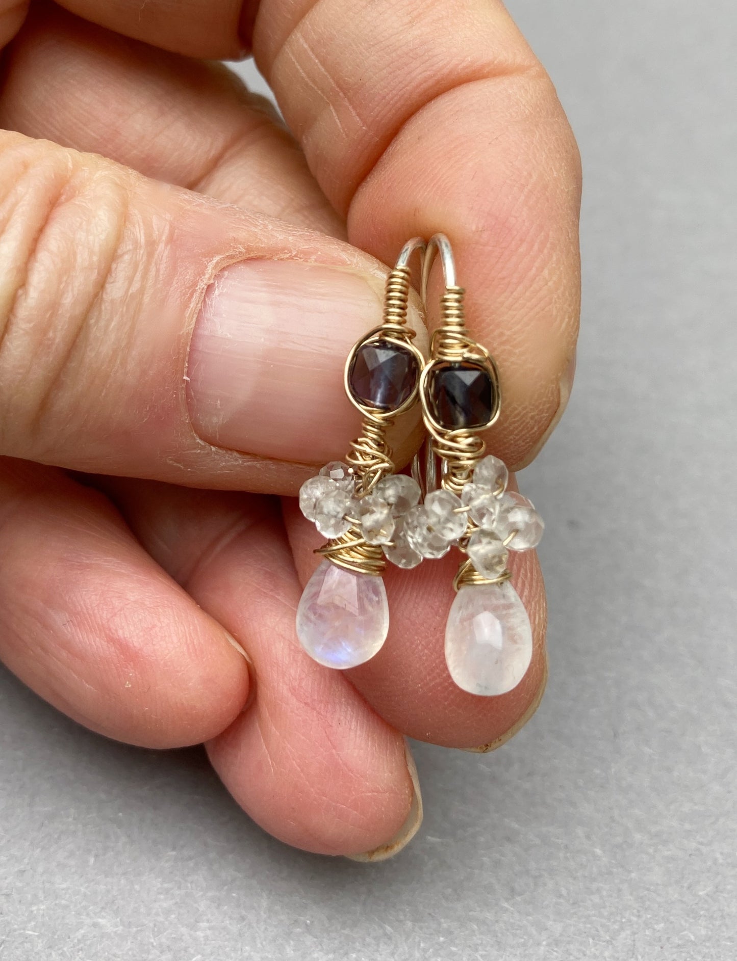 14K Goldfilled earrings with Moonstone and Iolite