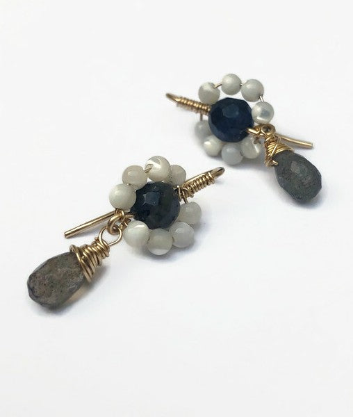 14k Goldfilled flower earrings with Spectrolite and Labradorite