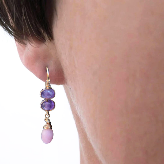 14k Goldfilled Oorbellen met Amethist en Roze Opaal – Exclusieve Handgemaakte Edelsteen Oorbellen