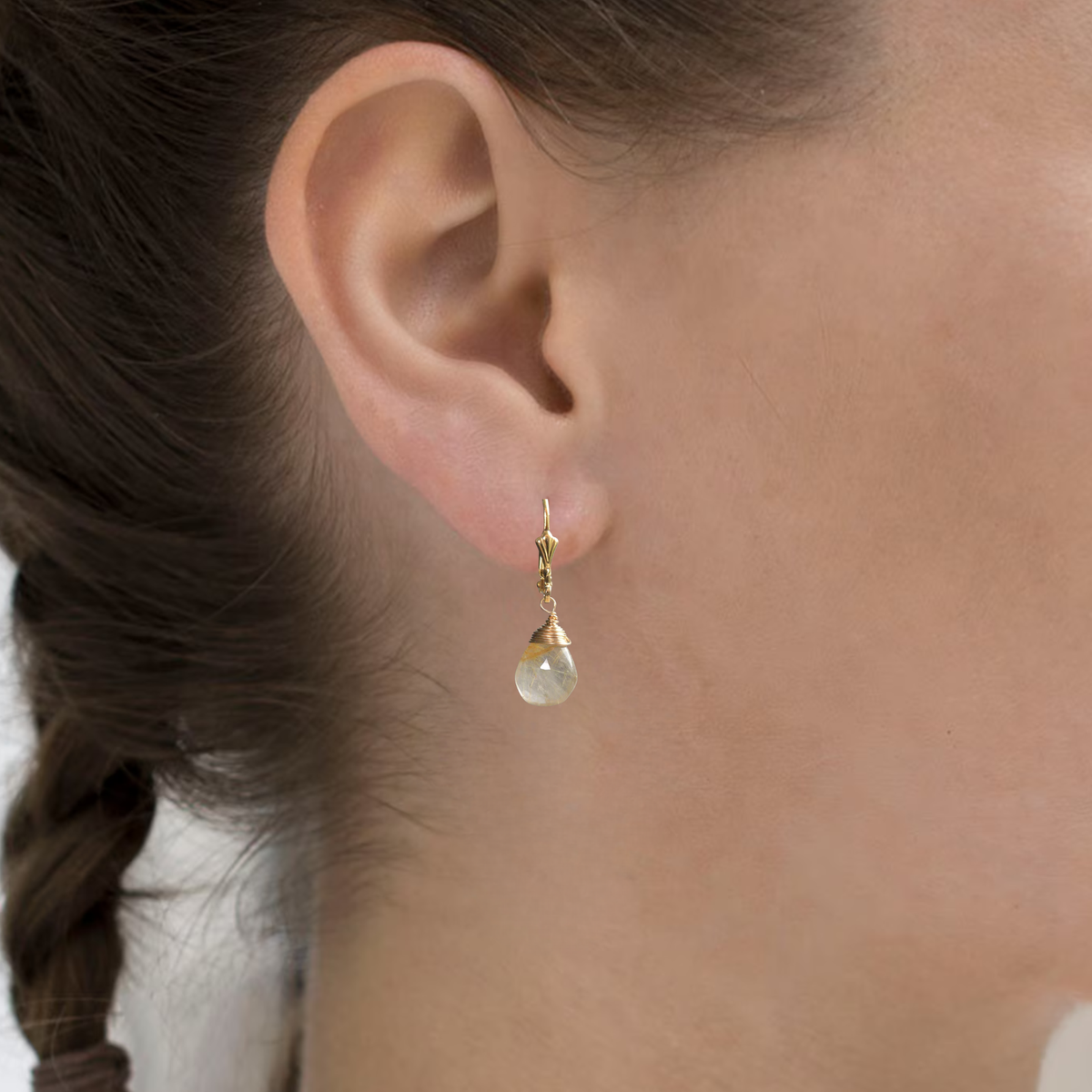 14K goldfilled oorbellen met rutielkwarts druppels