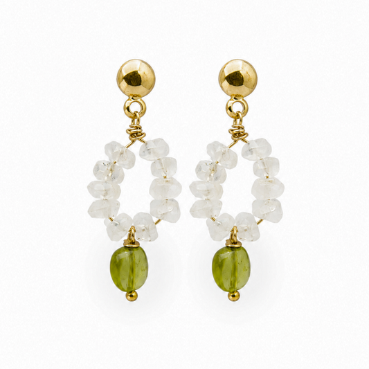 14k Goldfilled oorbellen met Maansteen en Peridot