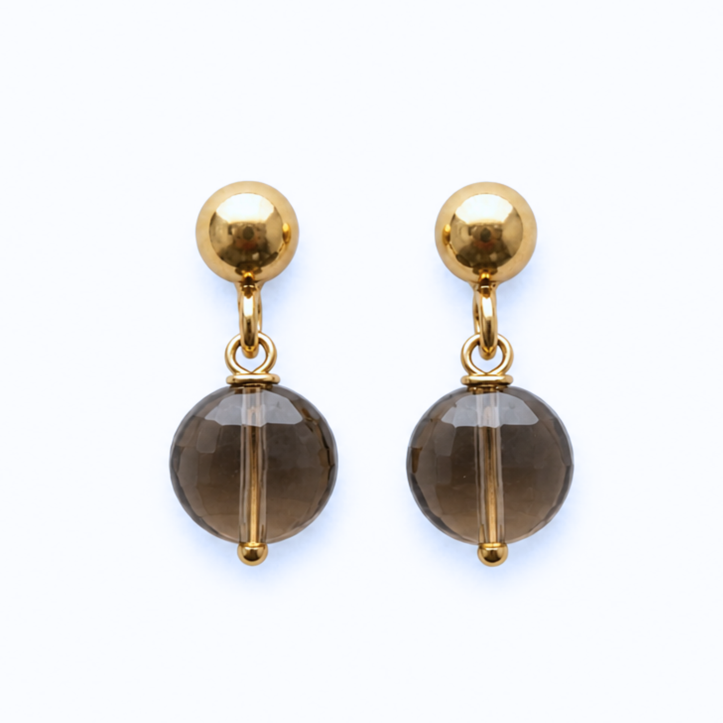 14k goldfilled oorknopjes met rookkwarts – elegante kleine oorbellen