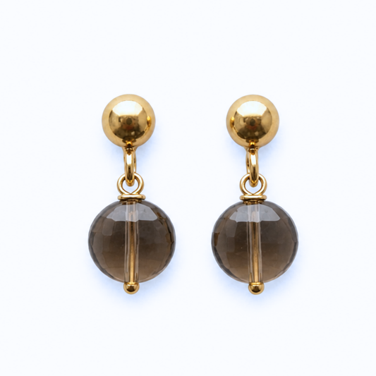 14k goldfilled oorknopjes met rookkwarts – elegante kleine oorbellen