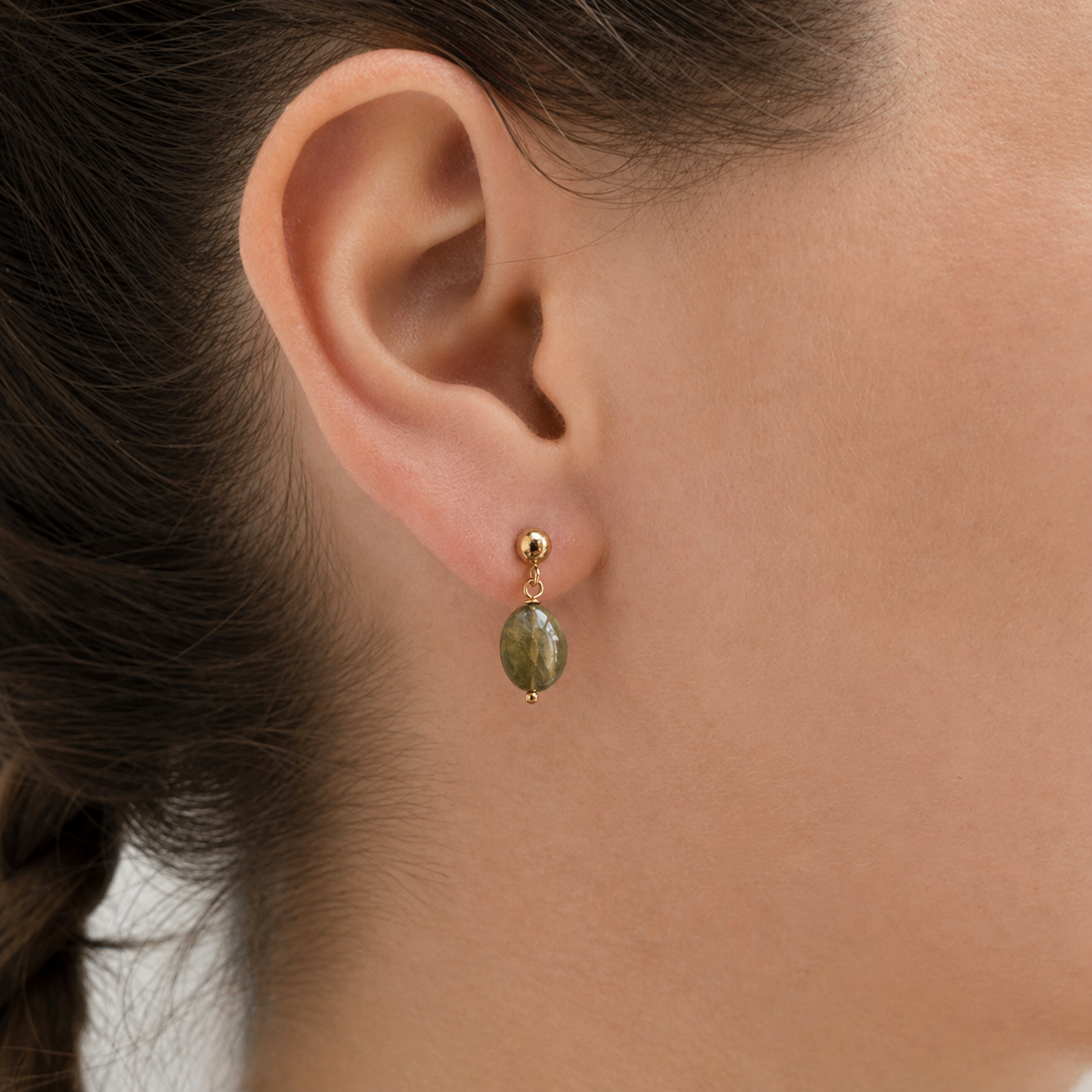 14k Gold-filled Stud Earrings with Green Tourmaline - Minimalist Earrings
