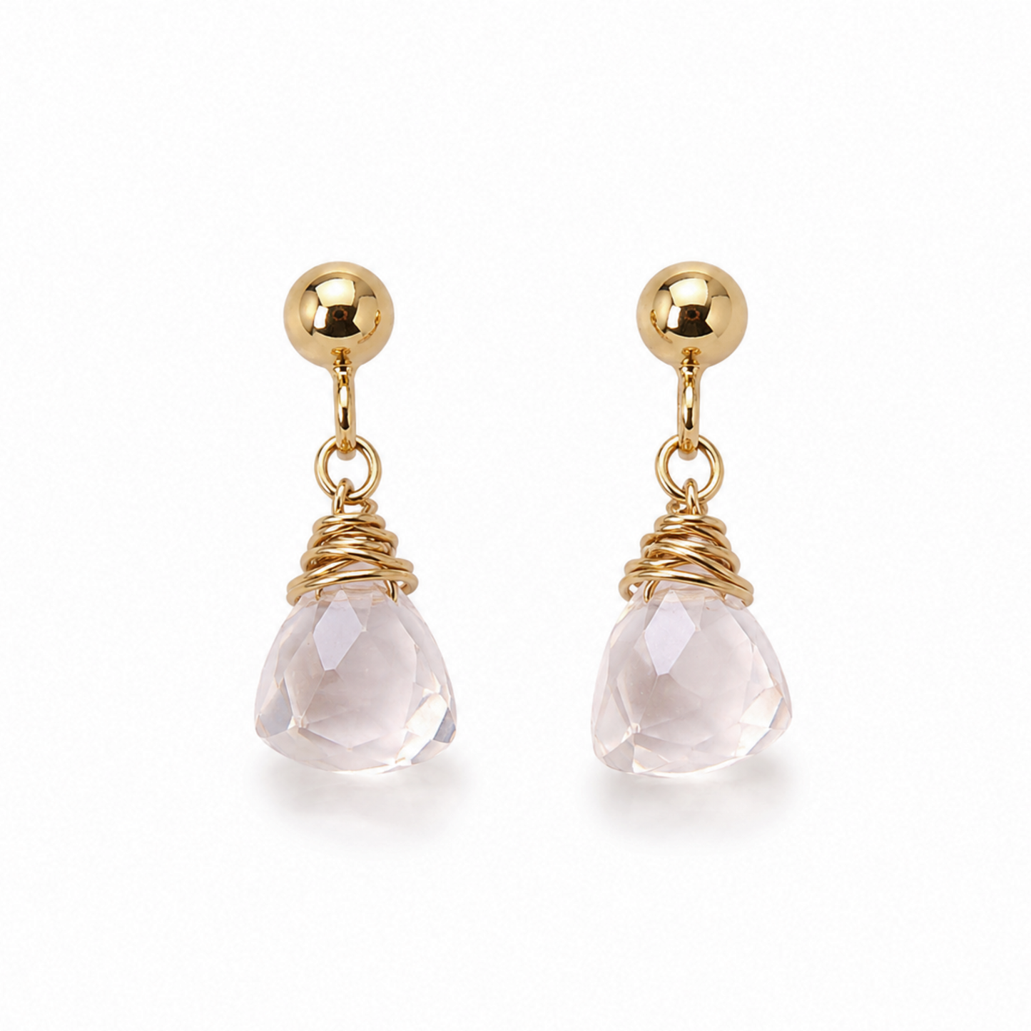 14k Goldfilled oorknopjes met facet geslepen rozenkwarts