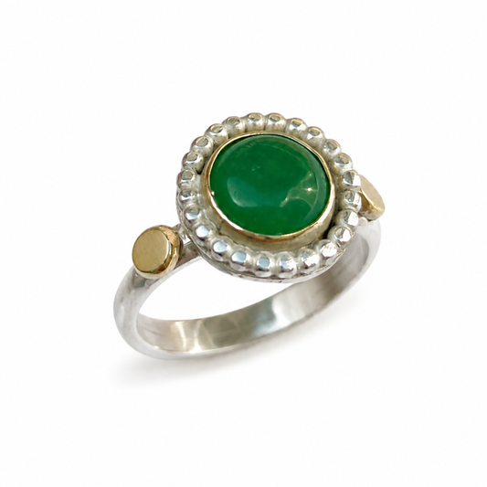 14kt goud en zilveren handgemaakte ring met groene Jade