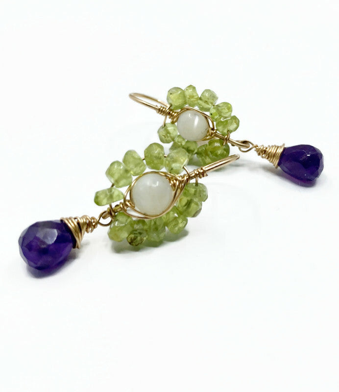 14K Goldfilled Earrings with Peridot and Amethyst