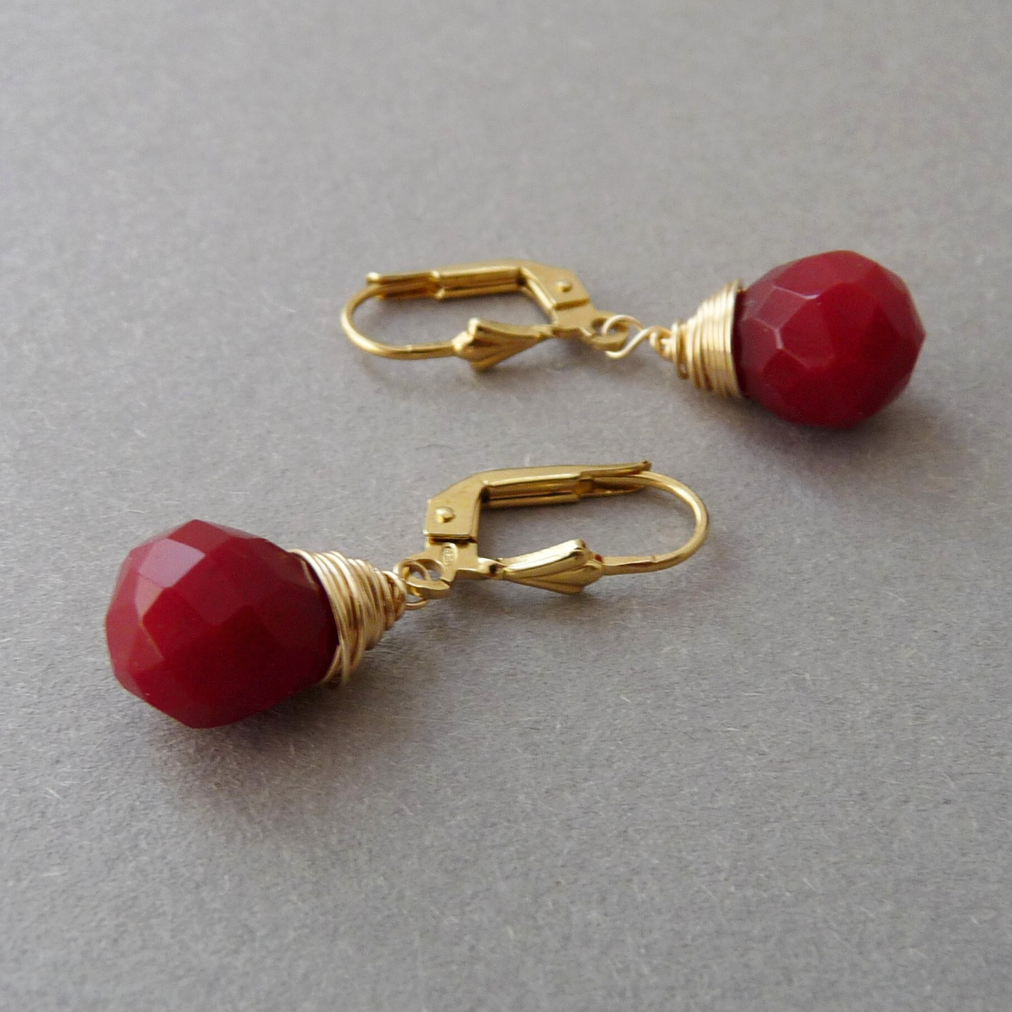 14k Gold-filled earrings with a red Cornelian drop – elegant and handmade