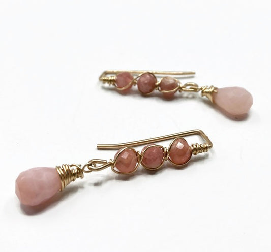 14K Goldfilled earrings with Rhodocrosite and pink Opal, handmade earrings