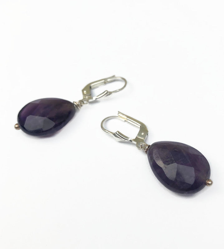 Delicate Purple Amethyst Earrings with Faceted Drops