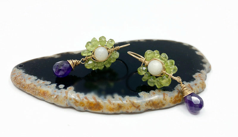 14K Goldfilled Oorbellen met Peridot en Amethyst