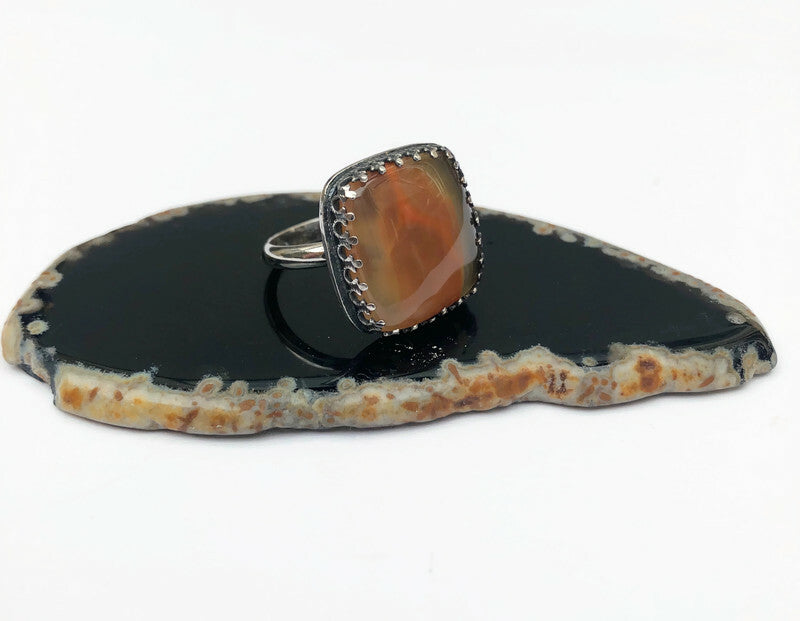 Ladies ring with Botswana Agate – Statement ring in antique style