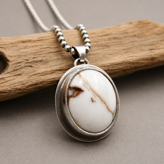 Zilveren Heren Hanger Ketting met Ovale Wild Horse Edelsteen
