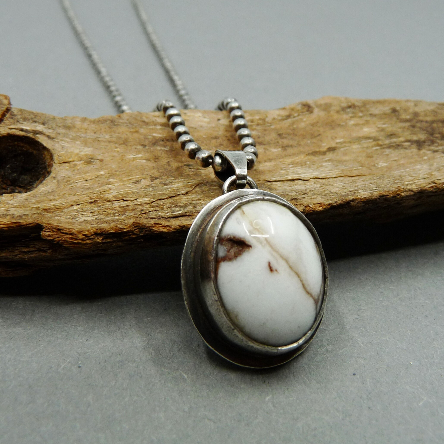 Zilveren Heren Hanger Ketting met Ovale Wild Horse Edelsteen