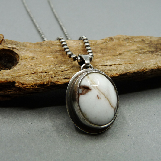 Zilveren Heren Hanger Ketting met Ovale Wild Horse Edelsteen