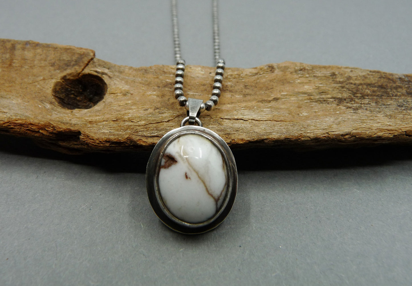 Silver Men's Pendant Necklace with Oval Wild Horse Gemstone