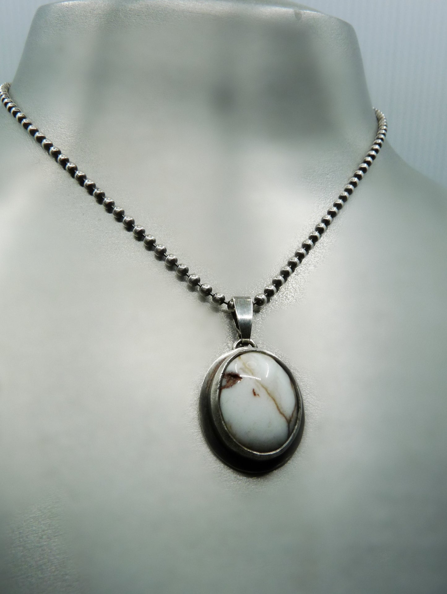 Silver Men's Pendant Necklace with Oval Wild Horse Gemstone