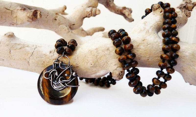 Men's Necklace with Tiger Eye - Beaded Necklace for Men