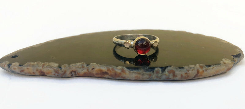 14k Gold and Sterling Silver Garnet Ring