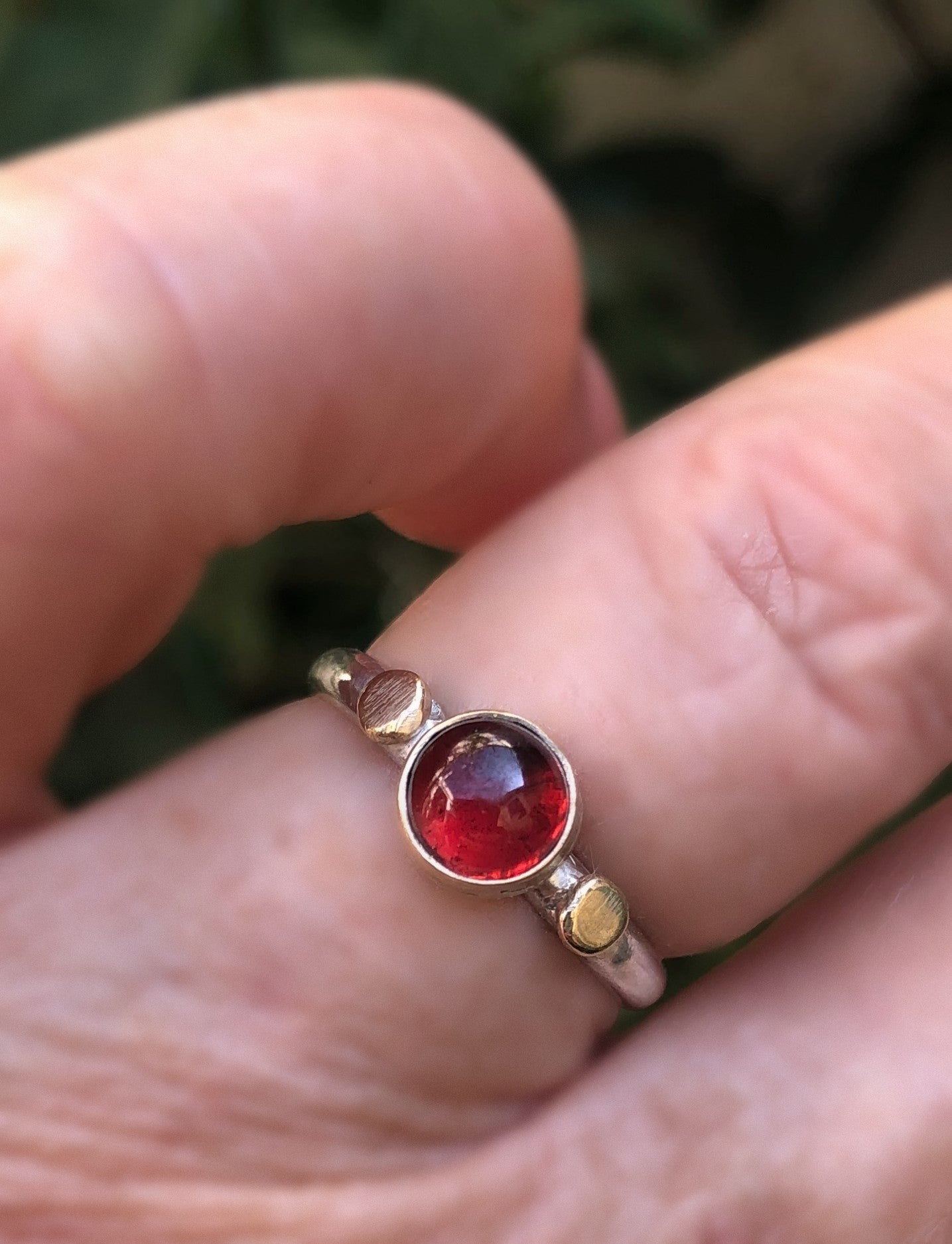 14k Gold and Sterling Silver Garnet Ring