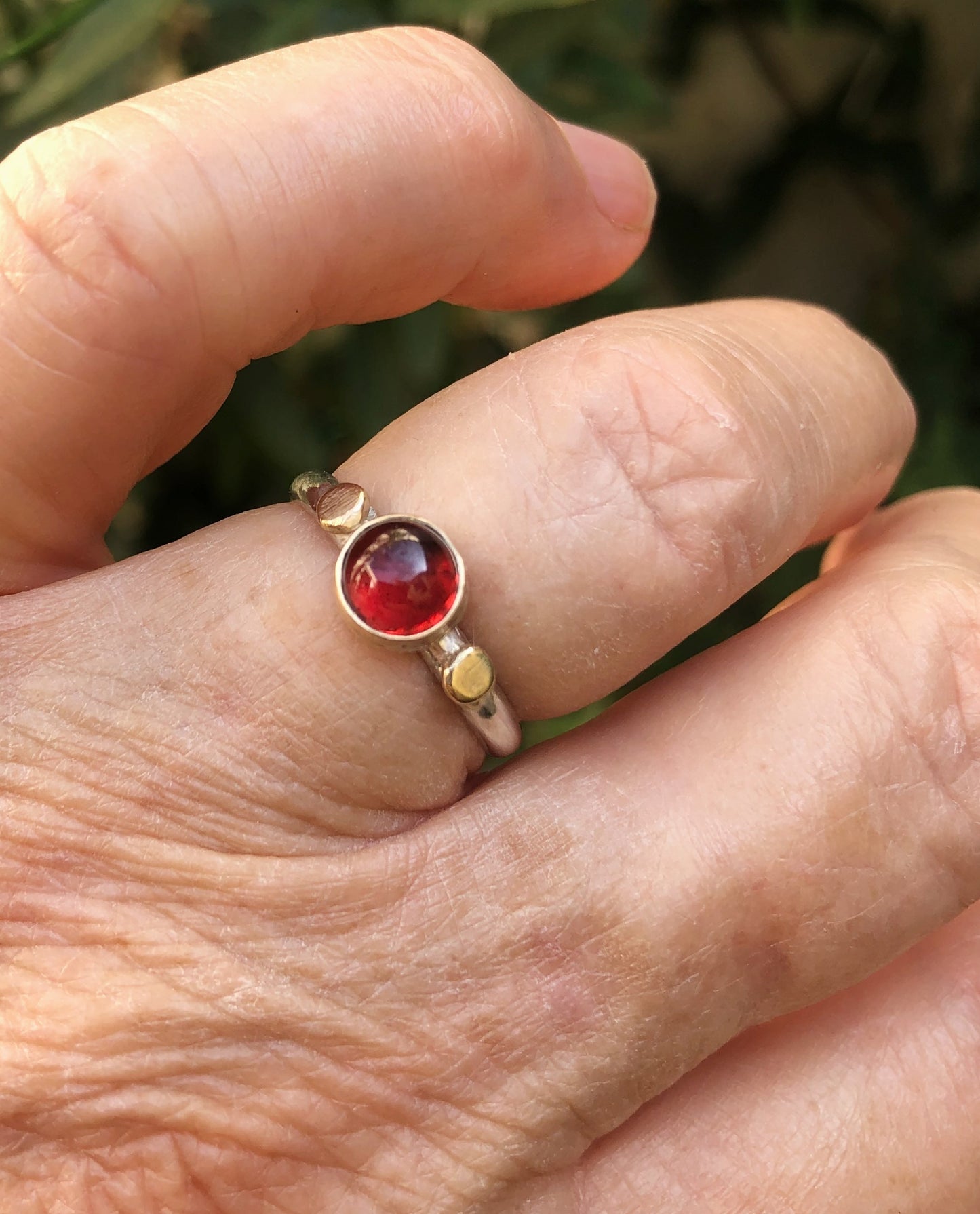 14k Gold and Sterling Silver Garnet Ring