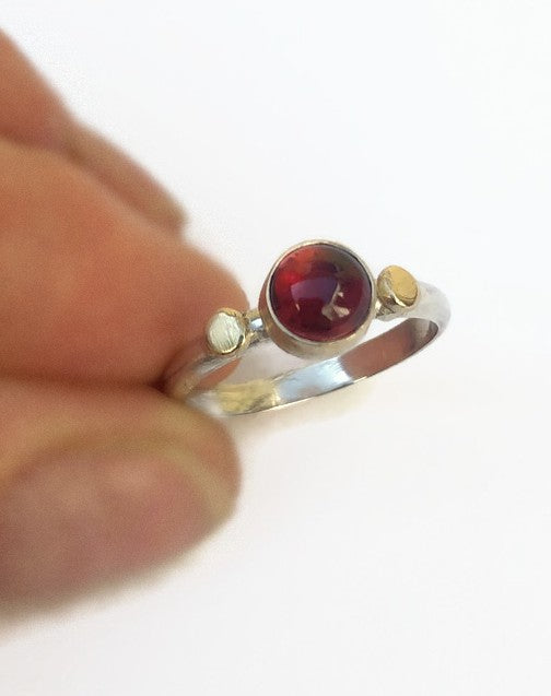 14k Gold and Sterling Silver Garnet Ring