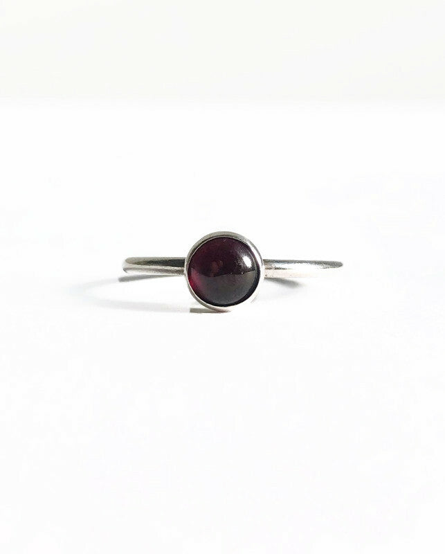 Silver Stackable Ring with Garnet