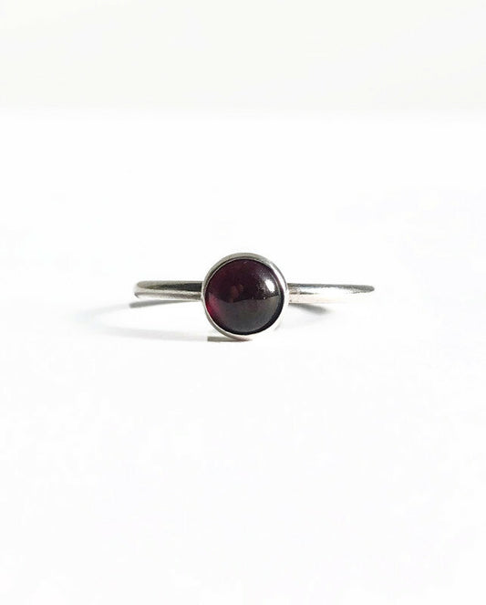 Silver stackable ring with garnet – Handmade