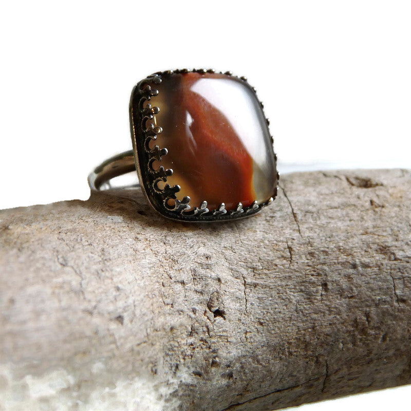 Damesring met Botswana Agaat – Statement ring in antieke stijl