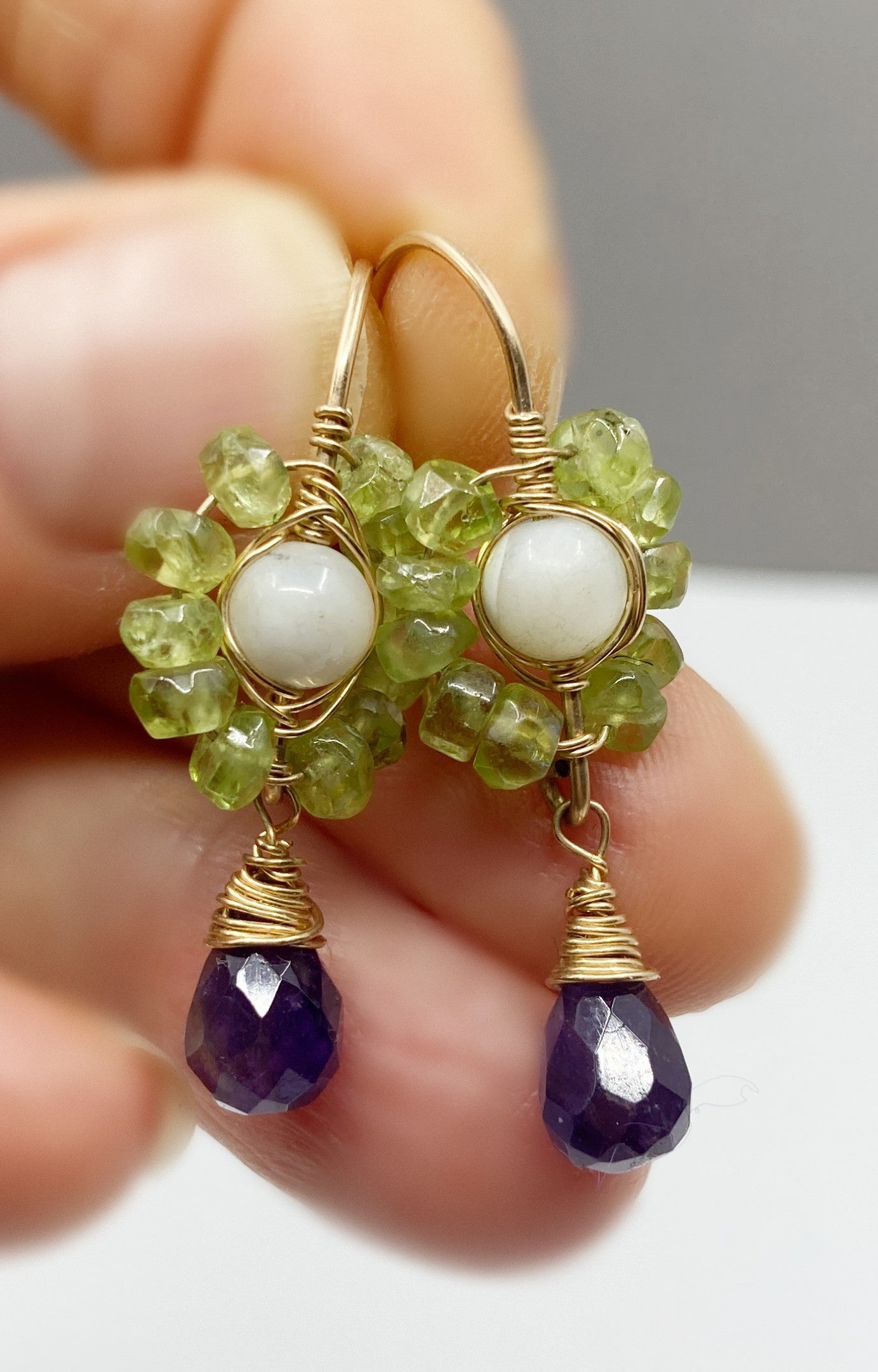 14K Goldfilled Oorbellen met Peridot en Amethyst