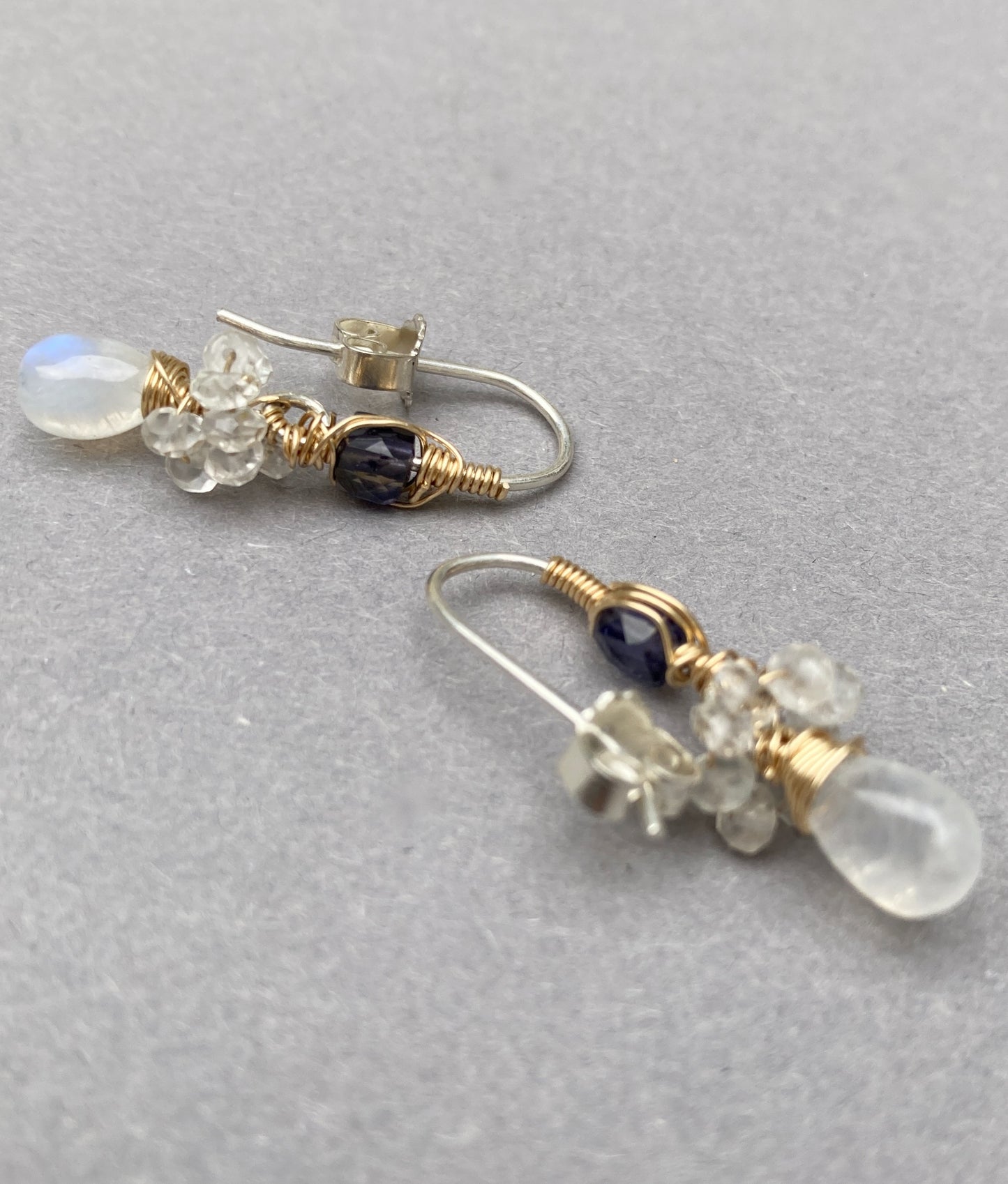 14K Goldfilled earrings with Moonstone and Iolite