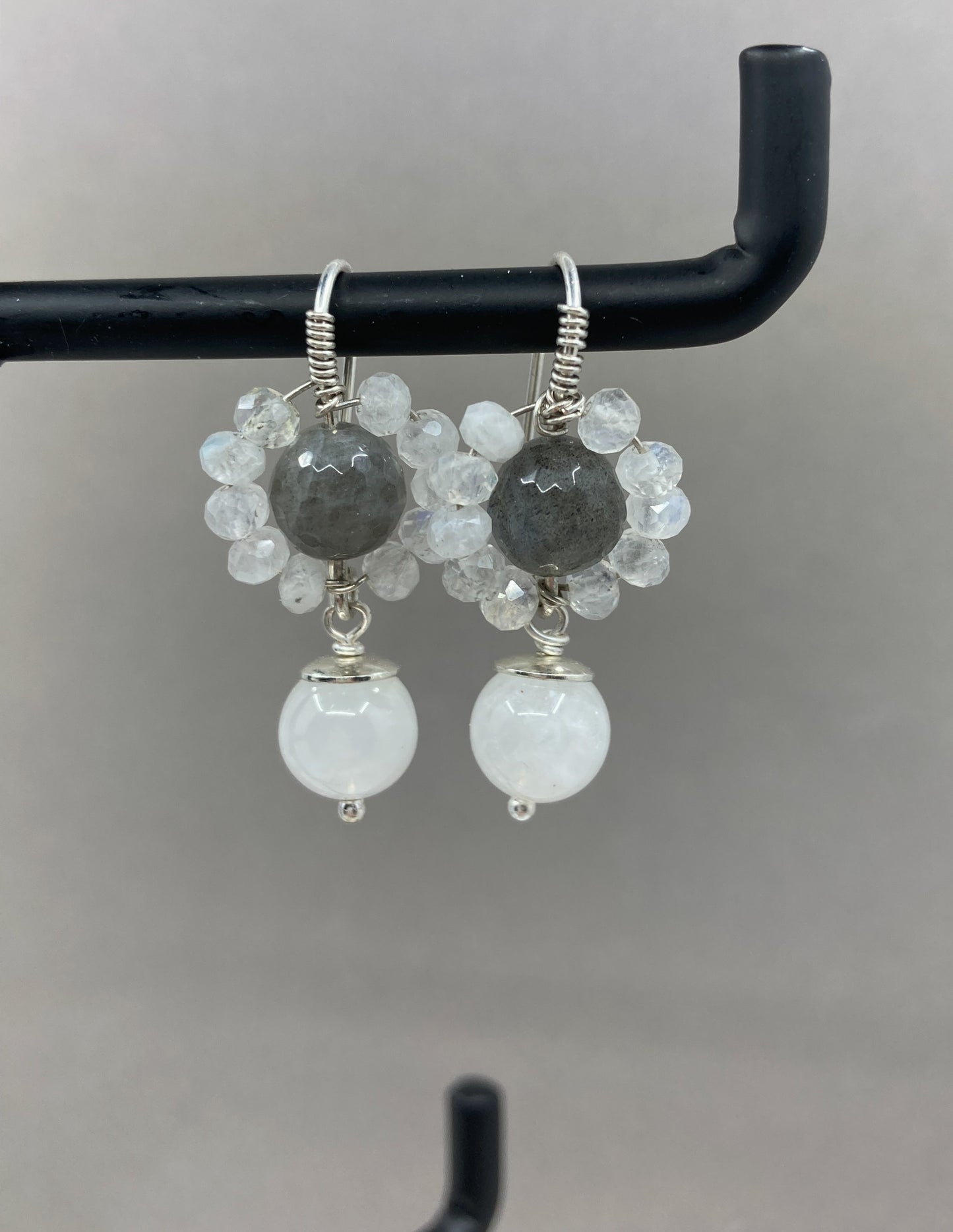 Moonstone and Labradorite flower earrings